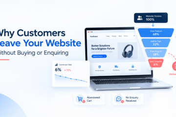 Why customers leave a website without buying or enquiring, highlighting common website issues such as poor navigation, unclear calls-to-action, slow loading, lack of trust, and poor user experience.