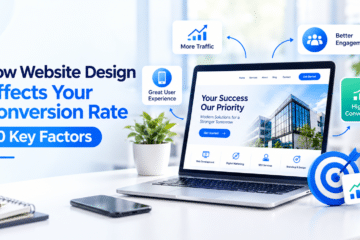 How website design affects conversion rate with key factors including user experience, website traffic, engagement, and higher conversions.